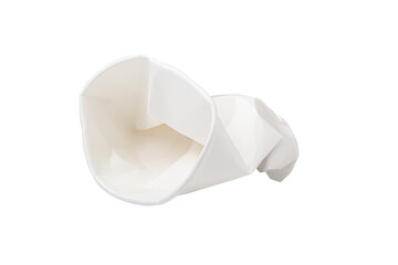 Crumbled White paper coffee cup on transparent