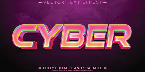 Cyber text effect, editable digital and futuristic customizable font style