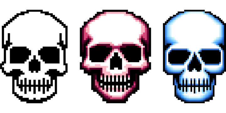 retro skulls pixel style isolated