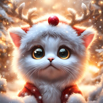 Illustration chat,chaton d&eacute;guisement pour no&euml;l 