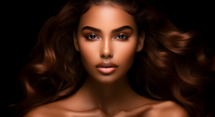 skin care, dark beige and brown, beautiful women, softly blended hues, exotic realism, airbrushing, smooth lines