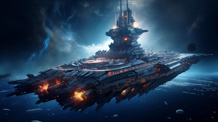 Battleship in outer space