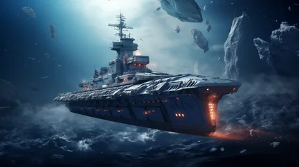 Fotobehang Battleship in outer space © Dipta