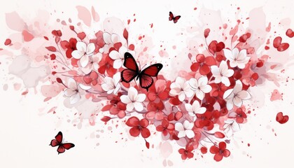 Romantic Love Background with Hearts and Blossoming Roses for Valentines Day Greeting Card