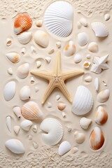 Fototapeta na wymiar Exploring Underwater Treasures: Stunning White Shell, Starfish, and Coral Wonders of the Sea Generative AI