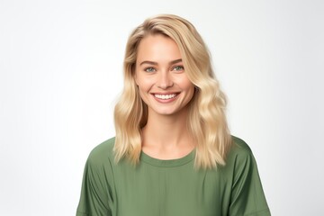 Pretty Fictional Norwegian Woman Smiling. Natural Beauty Isolated on a Plain White Background. Generative AI.
