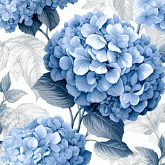 Unveiling the Elegance: Majestic Blue Hydrangeas on a Chic Floral Wallpaper Generative AI