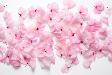 Fototapeta premium Exquisite Close-Up: Blushing Pink Cherry Blossoms on Pure White Background Generative AI