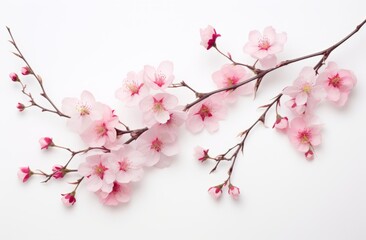 Obraz premium Exquisite Pink Blossoms: An Artistic Contrast Against Pure White Background Generative AI