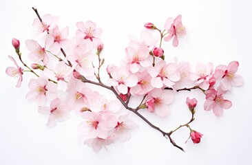 Unveiling Elegance: An Artful Array of Pink Blooms on a Crisp White Canvas Generative AI