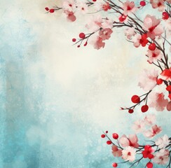 Exquisite Close-Up: Cherry Blossoms & Leaves Unleashing Vintage Beauty Generative AI