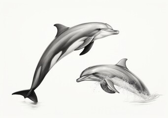 Monochromatic Magic: Stunning Dual-Dolphin Sketch to Captivate Art Lovers! Generative AI