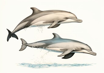 Stunning Monochrome Artistry: Dual Dolphin Delight Generative AI