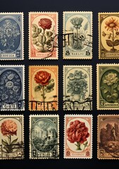 Obraz premium Unveiling the Aesthetic Beauty: A Journey through Vintage Postal Stamps Generative AI