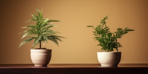 Exquisite Duo: Explore the Serene Beauty of Two Potted Plants in Perfect Harmony Generative AI