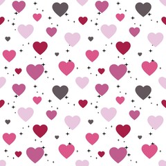 A seamless pattern for Valentine's Day. Cute hearts in pink colors. Tender colors. Digital art