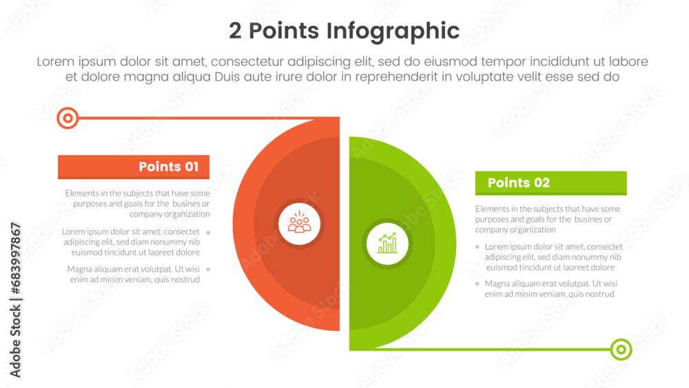 Poster versus or compare and comparison concept for infographic template banner with big slice half circle 