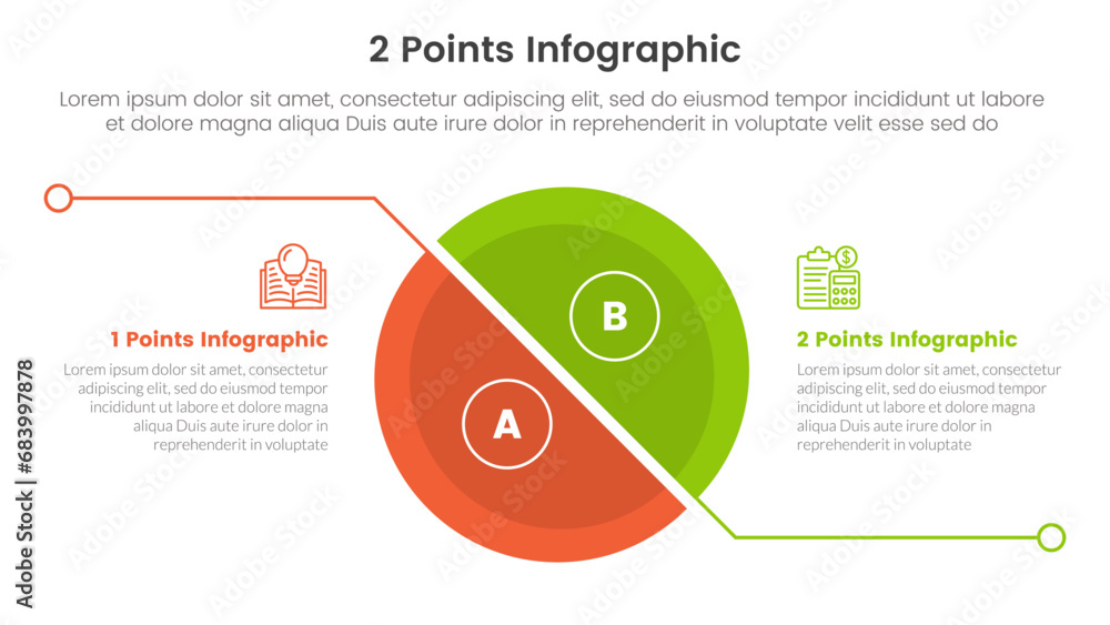 Poster versus or compare and comparison concept for infographic template banner with big slice half circle 