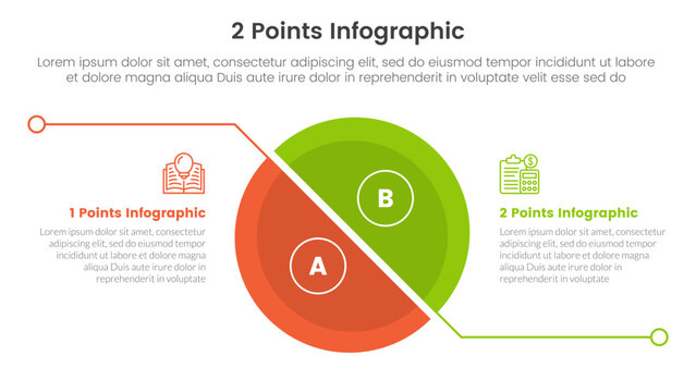 versus or compare and comparison concept for infographic template banner with big slice half circle with line separation with two point list information