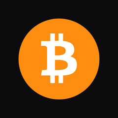 Bitcoin flat style icon. Cryptocurrency element on black background