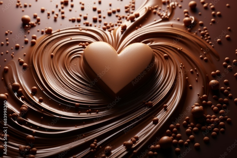 Poster chocolate in the shape of a heart. background with selective focus and copy space