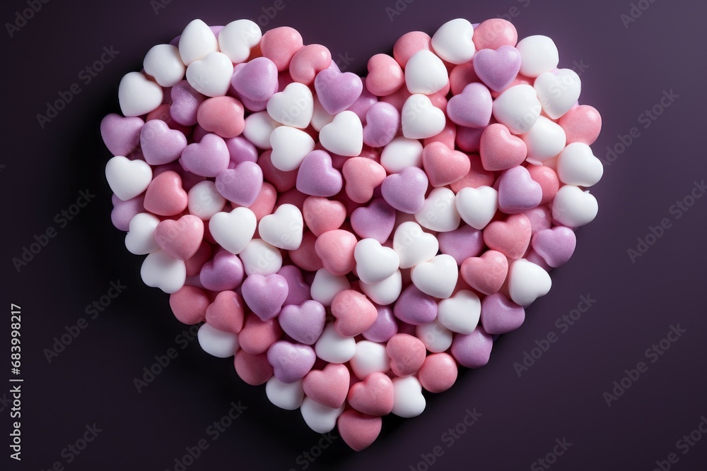 Poster candies in glaze with a heart-shaped layout. background with selective focus and copy space