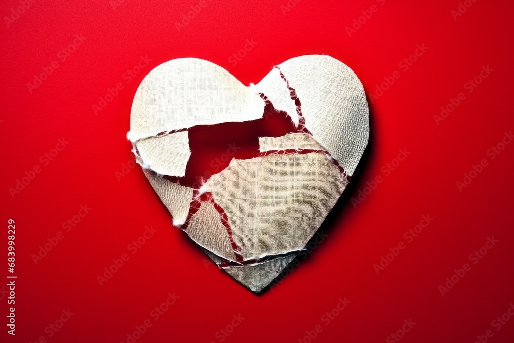 Poster heart sealed with adhesive tape. background with selective focus and copy space
