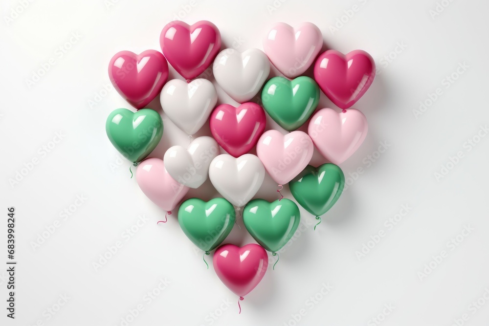 Poster inflatable balloons form a composition in the shape of a heart. background with selective focus and 