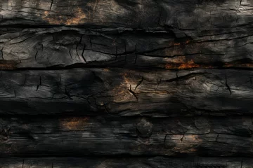 Poster Texture du bois de chauffage Rough textured uneven surface of burnt wood. Background with copy space