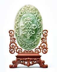 Heilige Jade: Fotorealistische Skulptur auf Weiß - obrazy, fototapety, plakaty