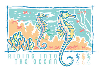 Vector illustration of seahorses in stripped style. Artwork to print on t-shirts, posters, etc...