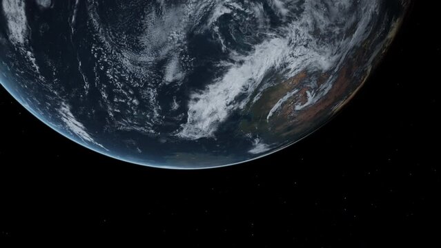 Exoplanet viable for human life. Habitable planet isolated on a black space background. 3D animation concept with water and vegetation. Space exploration,  discovery, and the search for life.