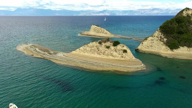 aerial view of Corfu island with clifs and Ionian sea in the summer day