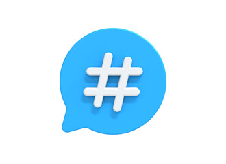 Hashtag symbol for social media or web icon 3d render illustration