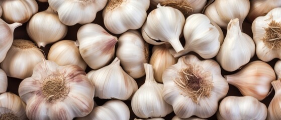 Heap of organic raw garlic full frame background banner - Powered by Adobe