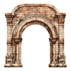 Elements of architectural decorations of buildings. Old wall with arch isolated on transparent background.