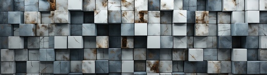 Abstract Wall of Gray Square Tiles with Intricate Patterns