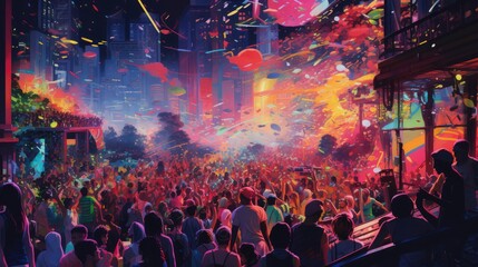 Neon colors music festival full of people