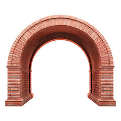 Round Red brick arch, Tunnel isolated on transparent background.