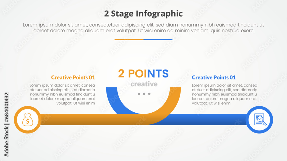 Aufkleber 2 points stage template for comparison opposite infographic concept for slide presentation with crea