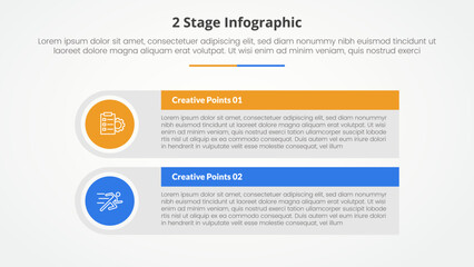 2 points stage template for comparison opposite infographic concept for slide presentation with big rectangle table box with round circle edge with flat style