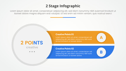 2 points stage template for comparison opposite infographic concept for slide presentation with big circle left and slice round rectangle with flat style