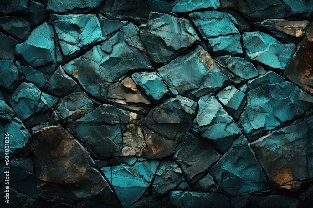 Poster captivating blue rock wall with intricate patterns and textures generative ai