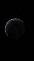Giant gas planet in deep dark outer space. Artistic concept 3D illustration of big Jupiter-like alien exoplanet. Space exploration and planetary science discovery of inhabitable extrasolar gas planet
