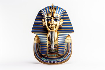 Egyptian Pharaoh funerary mask isolated on white background. Golden Mask of Tutankhamun. Traditions and customs of ancient Egypt - obrazy, fototapety, plakaty