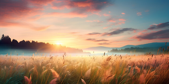 sunrise over the lakeand field,Afterglow Images,Animate Background Stock Photos,