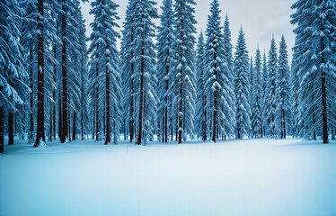 Winter landscape - view of a winter forest after a snowfall. Created using generative AI tools
