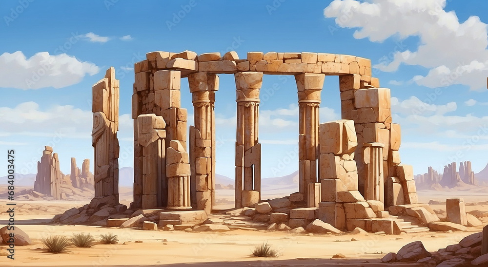 Poster whispers of the past: exploring desert ruins and the enigmatic shapes of an ancient civilization - a