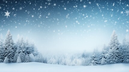Fototapeta premium a tranquil winter forest scene with snow-dusted fir trees under a clear star-filled sky, creating a picturesque setting that embodies the stillness and beauty of the holiday season