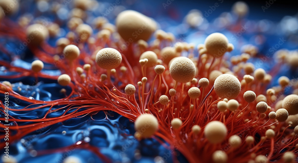 Poster dancing platelets: a microscopic exploration of intricate structures and functions - ai generative